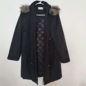 Precis Petite Woman's Black Faux Fur Hooded Coat